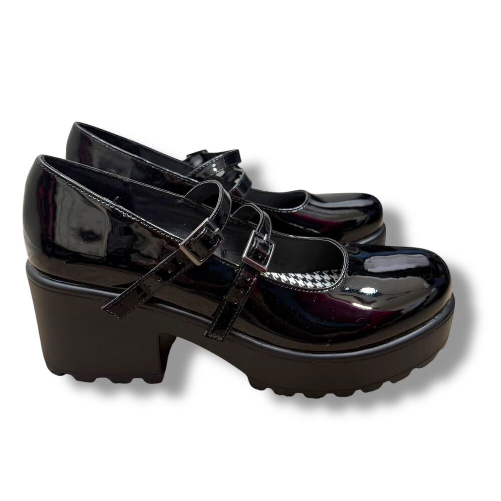 NEW Seychelles Opal Black Shiny Platform Double Strap Mary Jane Shoes Size 10M